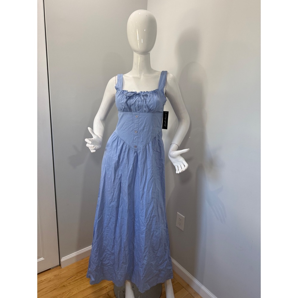 Derek Heart Women's Blue Cotton Maxi Dress Bow Front Smocked Back Sleeveless M - Picture 3 of 10